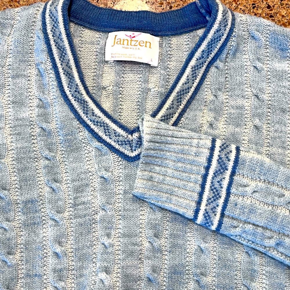 Jantzen Vintage Sweater Nordic Fair.Isle Pullover V Neck Made USA Size Large